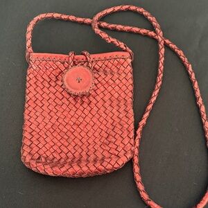 Metallic Red Woven Crossbody Bag